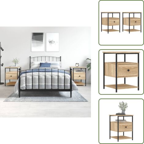 The Living Store Mesitas noche 2 uds madera ingeniería roble Sonoma 40x42x56 cm - Mesita auxiliar