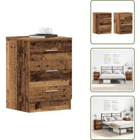 The Living Store Mesitas noche 2uds madera contrachapada madera vieja 38x35x55cm - Mesita de noche madera