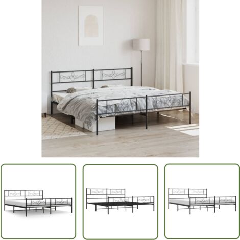 The Living Store Metallbett ohne Matratze mit Fußteil Schwarz 180x200 cm - Metallbett - Boxspringbetten - Doppelbett - Bettrahmen - Schlafraum