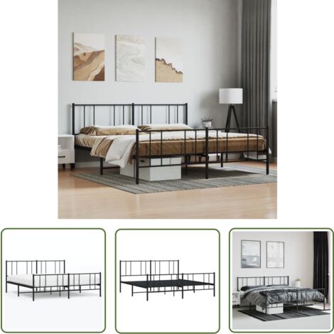 The Living Store Metallbett ohne Matratze mit Fußteil Schwarz 180x200 cm - Metallbett - Doppelbett - Boxspringbetten - Bettgestell - Schlafraum