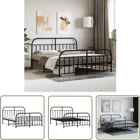 The Living Store Metallbett ohne Matratze mit Fußteil Schwarz 180x200 cm - Metallbett - Doppelbett - Boxspringbetten - Bettgestell - Schlafraum