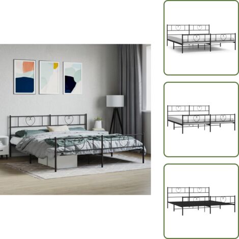 The Living Store Metallbett ohne Matratze mit Fußteil Schwarz 180x200 cm - Metallbettgestell