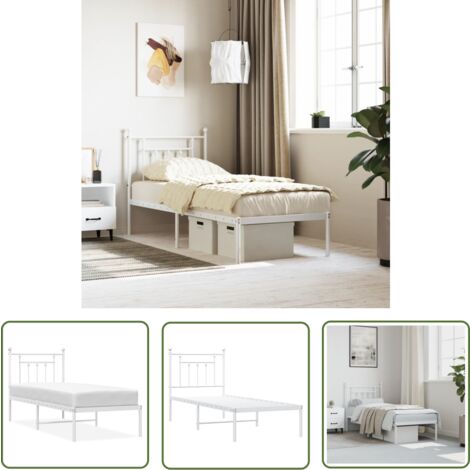 The Living Store Metallbett ohne Matratze mit Kopfteil Weiß 75x190 cm - Metallbett - Doppelbett - Boxspringbetten - Bettsystem - Schlafzimmereinrichtung