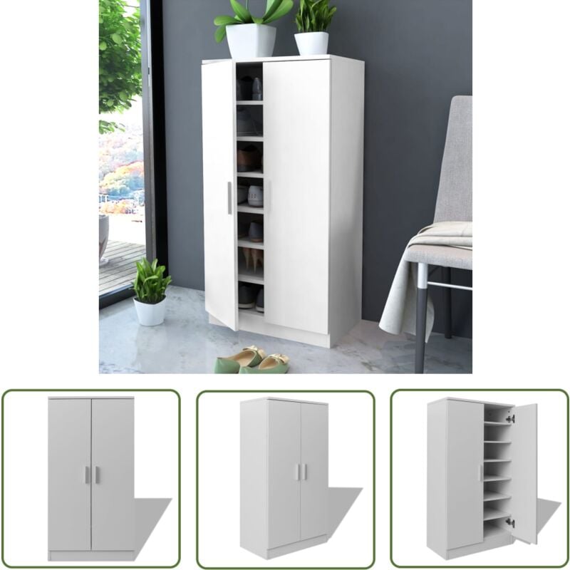 The Living Store - Meuble à chaussures 7 étagères blanc - Meubles à Chaussures - Rangements Chaussures - Meubles Entrée - Organisateur Chaussures