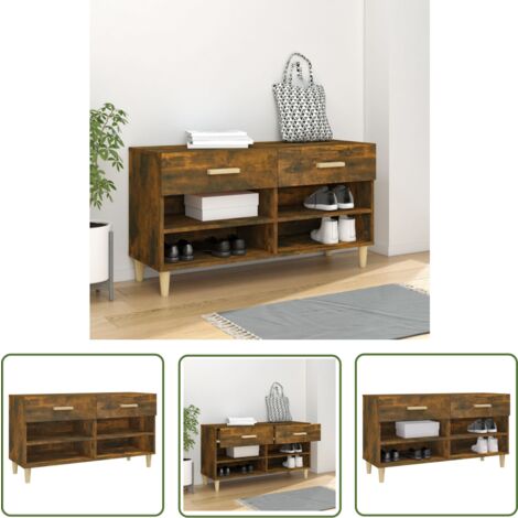 The Living Store Meuble à chaussures Chêne fumé 102x35x55 cm Bois d'ingénierie - Meubles Rangements - Meuble Chaussure - Armoire À Chaussures - Rangement Chaussures - Étagère Chaussures