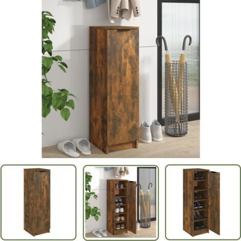 The Living Store Meuble à chaussures Chêne fumé 30x35x100 cm Bois d'ingénierie - Armoire À Chaussures - Meuble Rangement Chaussures - Organisation Chaussures - Étagère Chaussure - Placard Chaussures