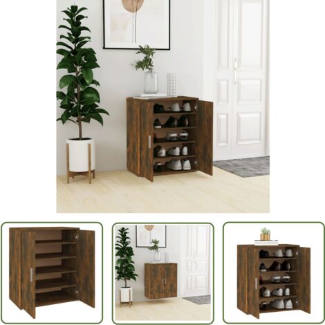 The Living Store Meuble à chaussures Chêne fumé 60x35x70 cm Bois d'ingénierie - Armoire À Chaussures - Meuble Chaussure - Rangements Chaussures - Placard Chaussures - Organisation Chaussures