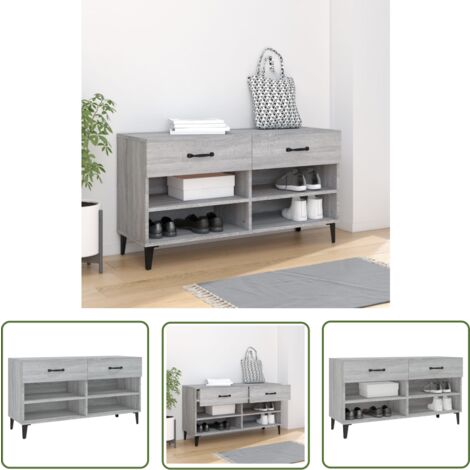 The Living Store Meuble à chaussures Sonoma gris 102x35x55 cm Bois d'ingénierie - Meubles Rangements - Meuble Chaussure - Armoire À Chaussures - Étagère Chaussures - Rangement Intérieur