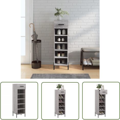 The Living Store Meuble à chaussures sonoma gris 30x35x105 cm bois d'ingénierie - Meubles De Rangement - Armoire À Chaussures - Meuble Chaussure - Rangements Chaussures - Organisation Chaussures