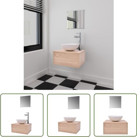 The Living Store Meuble de salle de bain 4 pcs avec lavabo et robinet Beige - Meubles De Salle De Bain - Ensemble De Meubles De Salle De Bain - Meuble Lavabo - Lavabo Céramique - Robinetterie