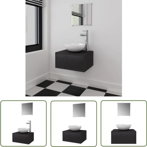 The Living Store Meuble de salle de bain 4 pcs avec lavabo et robinet Noir - Meubles De Salle De Bain - Ensemble De Salle De Bain - Meuble Lavabo - Lavabo Céramique - Robinet Chrome