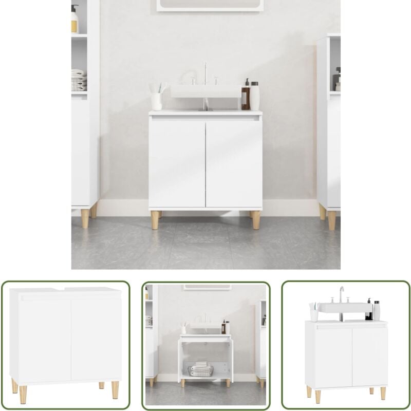 Meuble d'évier blanc 58x33x60 cm bois d'ingénierie - Meubles De Salle De Bain - Meuble Vasque - Armoire Lavabo - Rangement Salle De Bain - Meuble