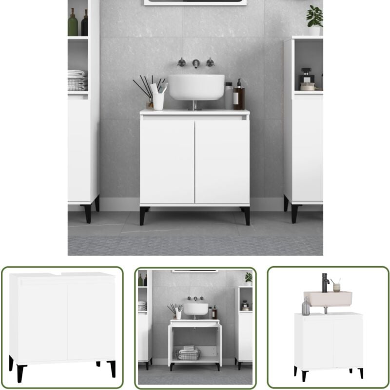 Meuble d'évier blanc 58x33x60 cm bois d'ingénierie - Meubles De Salle De Bain - Meuble Vasque - Meuble Lavabo - Armoire De Salle De Bain - Rangement
