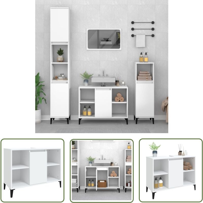 The Living Store - Meuble d'évier blanc 80x33x60 cm bois d'ingénierie - Armoire De Salle De Bain - Meuble Vasque - Meuble Sous Évier - Rangement