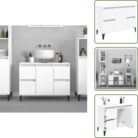 The Living Store Meuble d'évier blanc 80x33x60 cm bois d'ingénierie - Armoire De Salle De Bain - Meuble Vasque - Meuble Sous Évier - Rangement Salle De Bain - Meuble Design