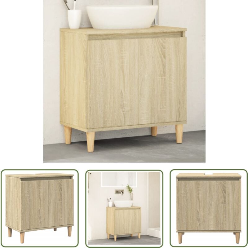 The Living Store - Meuble d'évier chêne sonoma 58x33x60 cm bois d'ingénierie - Meubles De Salle De Bain - Meuble Vasque - Armoire Lavabo - Rangement