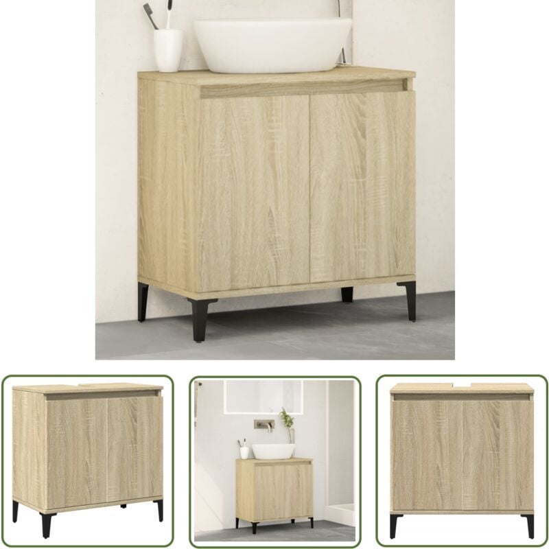 The Living Store - Meuble d'évier chêne sonoma 58x33x60 cm bois d'ingénierie - Meubles De Salle De Bain - Meuble Vasque - Armoire Lavabo - Rangement