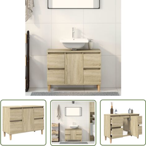 The Living Store Meuble d'évier chêne sonoma 80x33x60 cm bois d'ingénierie - Meubles De Salle De Bain - Armoire De Lavabo - Meuble Vasque - Rangement Salle De Bain - Commode Salle De Bain