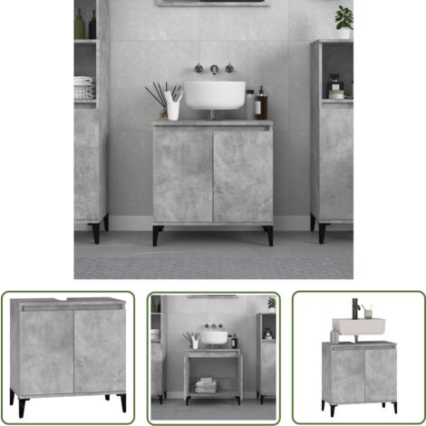 The Living Store Meuble d'évier gris béton 58x33x60 cm bois d'ingénierie - Meubles De Salle De Bain - Meuble Vasque - Meuble Lavabo - Armoire De Salle De Bain - Rangement Salle De Bain