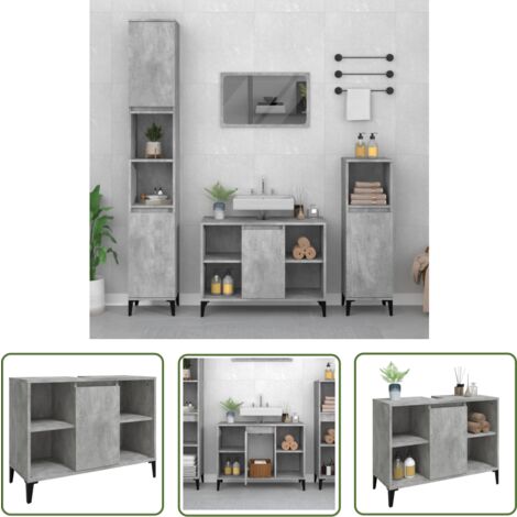 The Living Store Meuble d'évier gris béton 80x33x60 cm bois d'ingénierie - Armoire De Salle De Bain - Meuble Vasque - Meuble Sous Évier - Rangement Salle De Bain - Meuble Design
