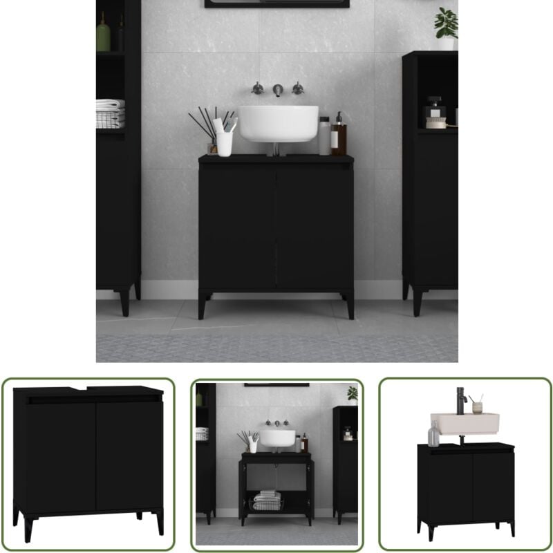 The Living Store - Meuble d'évier noir 58x33x60 cm bois d'ingénierie - Meubles De Salle De Bain - Meuble Lavabo - Armoire De Salle De Bain