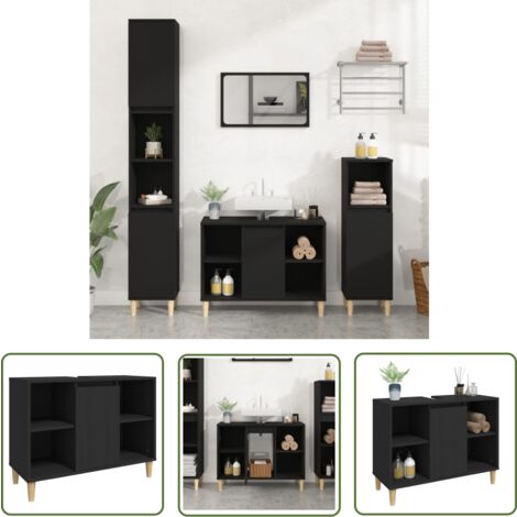 The Living Store Meuble d'évier noir 80x33x60 cm bois d'ingénierie - Armoire De Salle De Bain - Meuble Vasque - Meuble Lavabo - Rangement Salle De Bain - Meuble Design Salle De Bain