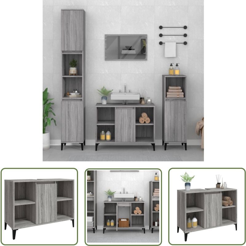 The Living Store - Meuble d'évier sonoma gris 80x33x60 cm bois d'ingénierie - Armoire De Salle De Bain - Meuble Lavabo - Meuble Sous Vasque