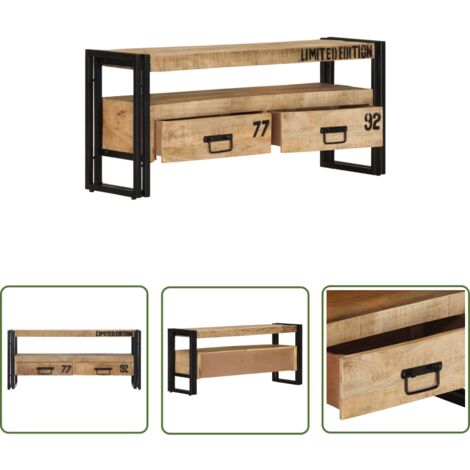 The Living Store Meuble TV 100x30x45 cm Bois de manguier massif - Meubles Tv - Meuble Tv - Buffet - Meubles Salle Séjour - Mobilier Moderne