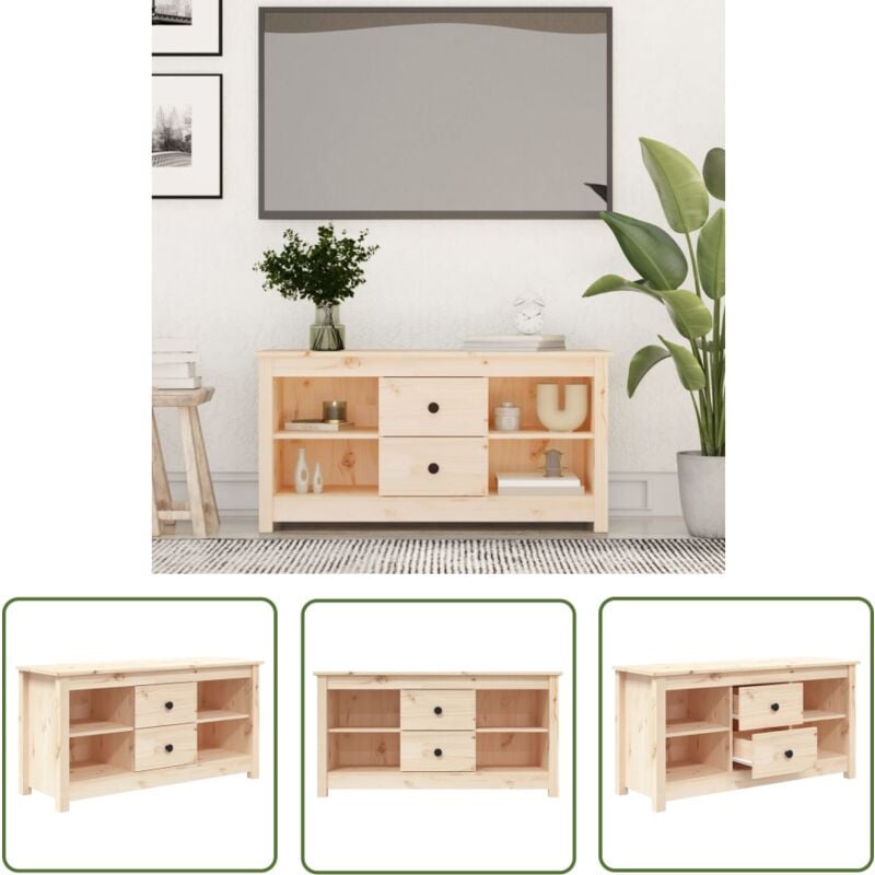 The Living Store - Meuble tv 103x36,5x52 cm Bois de pin massif - Meuble Tv - Meuble Tv Moderne - Meuble Tv Bois - Meuble Tv Design - Étagère