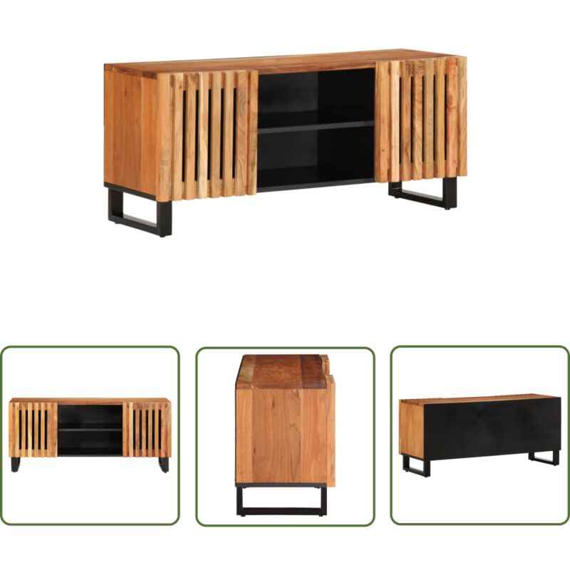 The Living Store Meuble TV 105x34x46 cm bois d'acacia massif - Meuble Tv - Meuble Industriel - Rangement Tv - Banc Tv - Buffet Tv