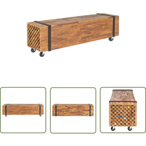 The Living Store Meuble TV 110x30x32,5 cm Bois de teck massif - Meubles Tv - Meuble Tv Industriel - Meuble Tv Bois - Meuble Tv Design - Rangement Salon