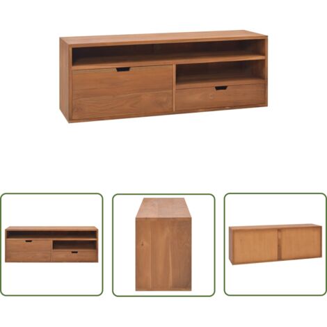 The Living Store Meuble TV 110x30x40 cm Bois de teck massif - Meubles Tv - Meuble Tv Bois - Meuble Tv Design - Meuble Tv Scandinave - Rangement Tv