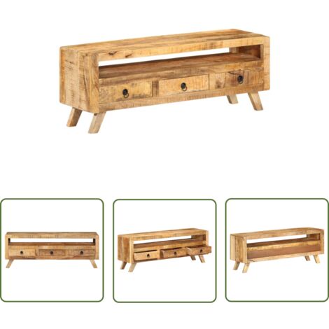The Living Store Meuble TV 110x30x40 cm Bois massif de manguier - Meubles Tv - Meuble Tv - Meuble En Bois - Meuble Design - Mobilier Salon