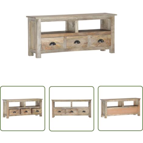The Living Store Meuble TV 110x30x50 cm Bois massif de manguier - Meubles Tv - Meuble Tv Retro - Meuble Tv Design - Rangement Media - Console Tv