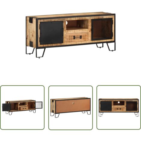 The Living Store Meuble TV 110x31x46 cm Bois de manguier brut - Meubles Tv - Meuble Tv Industriel - Meuble Tv Design - Meuble Tv Bois - Meuble Tv Rangement