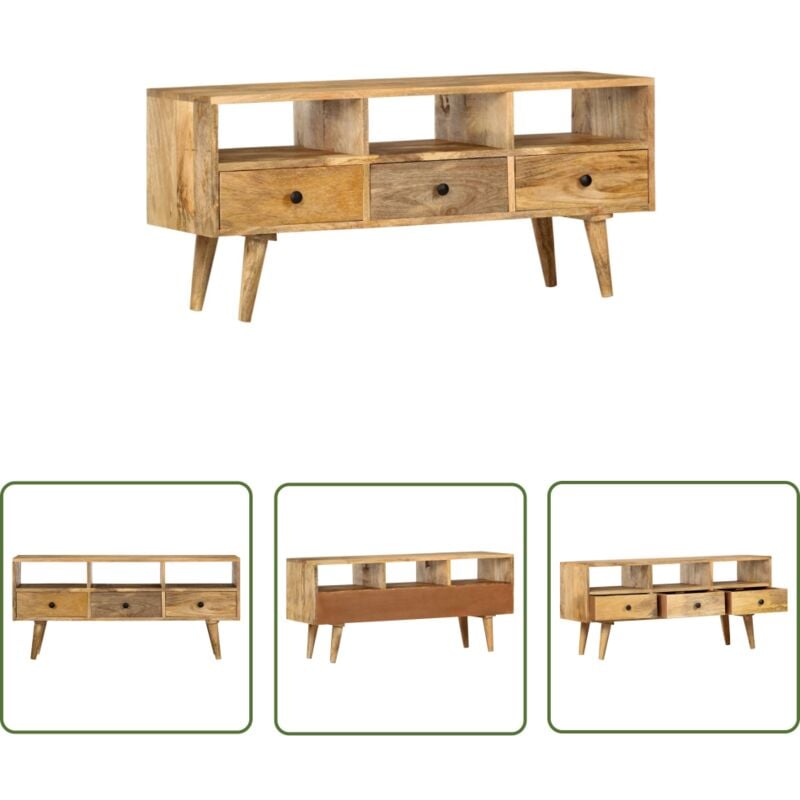 Meuble tv 110x36x50 cm Bois massif de manguier - Meubles Tv - Meuble Tv Industriel - Meuble Rangement - Meuble Salon - Buffet - The Living Store