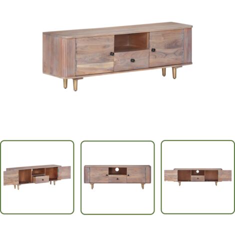 The Living Store Meuble TV 118x30x40 cm Bois d'acacia massif - Meubles Tv - Meuble Tv Bois - Meuble Tv Industriel - Meuble Salon - Meubles Design