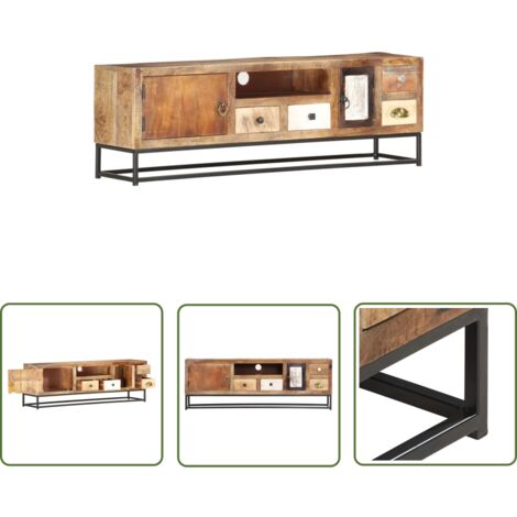 The Living Store Meuble TV 120 x 30 x 40 cm Bois de récupération massif - Table Basse Industrielle - Meuble Tv Rustique - Rangement Mural - Meuble Vintage - Design Scandinave