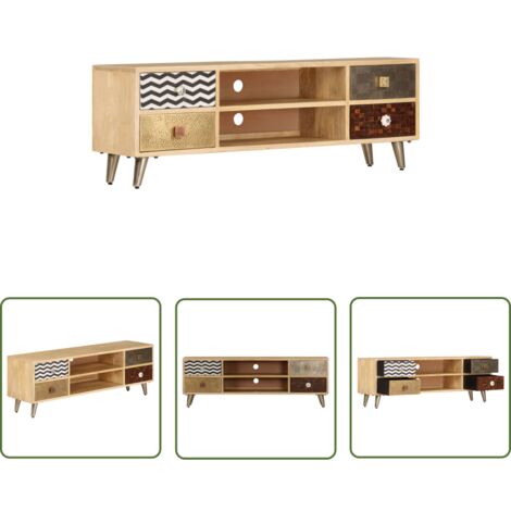 The Living Store Meuble TV 120x30x40 cm Bois massif de manguier - Meuble Tv Industriel - Meuble Tv Design - Meuble Tv Bois Massif - Rangement Tv - Support Tv