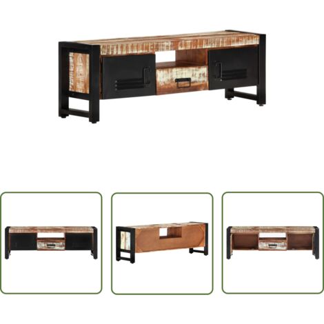 The Living Store Meuble TV 120x30x40 cm Bois massif de récupération - Meuble Tv - Meuble Industriel - Meuble Vintage - Mobilier Rustique - Rangement Tv