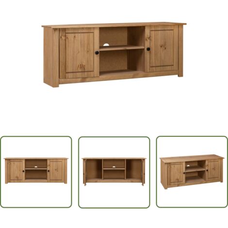 The Living Store Meuble TV 120x40x50 cm Bois de pin massif Gamme Panama - Meuble Tv - Meuble Tv Bois - Meuble Tv Rustique - Meuble Tv Retro - Rangement Salon