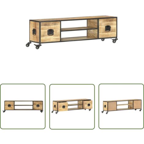 The Living Store Meuble TV 130x30x39 cm Bois massif de manguier - Meubles Tv - Meuble Tv Industriel - Meuble Tv Design - Rangement Tv - Meuble Tv Bois Massif