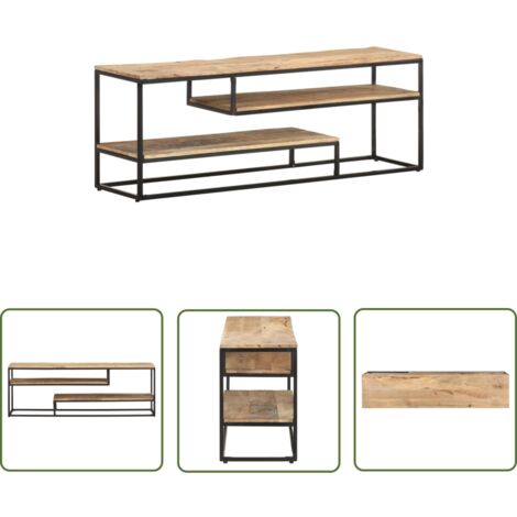 The Living Store Meuble TV 130x30x45 cm Bois de manguier brut - Meubles Tv - Meuble Tv Industriel - Meuble Tv Bois - Rangement Media - Support Tv