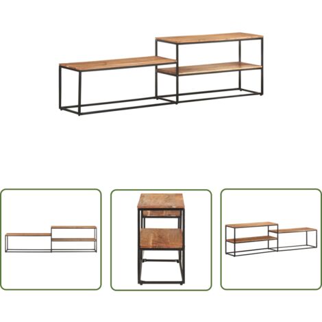 The Living Store Meuble TV 180x30x50 cm Bois d'acacia massif - Meubles Tv - Meuble Tv Industriel - Meuble Tv Acacia - Rangement Media - Support Tv