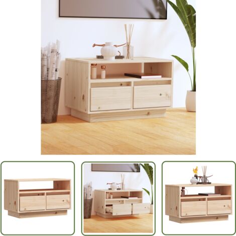 The Living Store Meuble TV 60x35x37 cm Bois de pin massif - Meubles Tv - Meuble Tv - Buffet Bas - Meuble Rangement - Bois De Pin