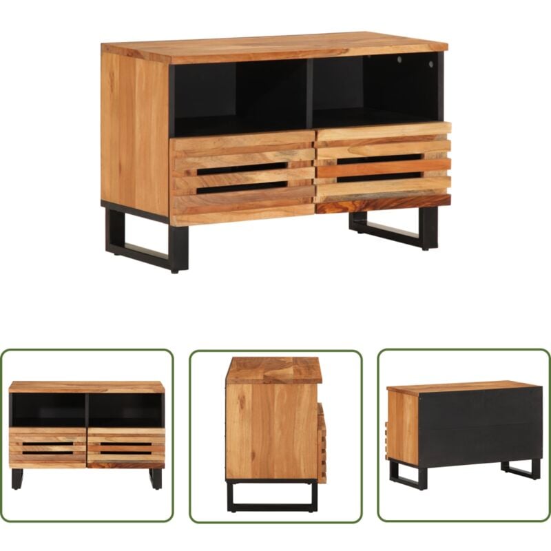 Meuble tv 70x34x46 cm bois d'acacia massif - Meubles Tv - Meuble Tv Industriel - Meuble Rangement - Meuble Tv Acacia - Buffet Tv - The Living Store