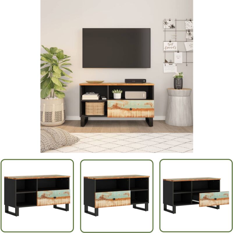 The Living Store - Meuble tv 80x33x46 cm bois de récupération et d'ingénierie - Meubles Tv - Meubles Salon - Meuble Tv Industriel - Meuble Tv Vintage