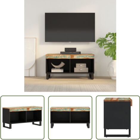 The Living Store Meuble TV 85x33x43,5 cm bois massif de récupération - Meuble Tv Industriel - Meuble Tv Design - Meuble Tv Vintage - Rangement Tv - Support Tv Mural