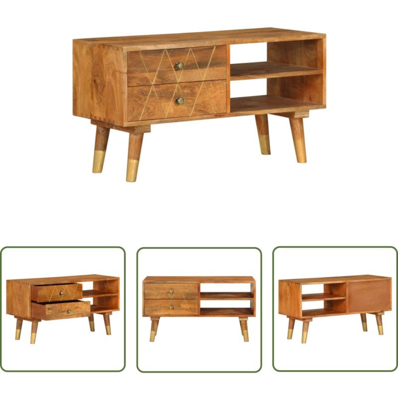 Meuble tv 85x35x47 cm Bois massif de manguier - Meubles Tv - Meuble Tv - Meuble Rustique - Meuble En Bois Massif - Bois De Manguier - The Living Store