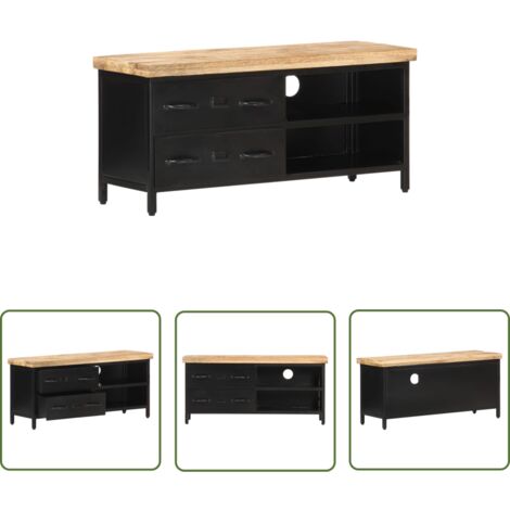 The Living Store Meuble TV 90x30x41 cm Bois de manguier brut - Meubles Tv - Meuble Tv Industriel - Armoire Stereo - Meuble Rangement - Bois De Manguier